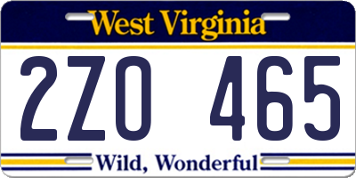 WV license plate 2ZO465