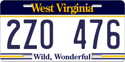 WV license plate 2ZO476