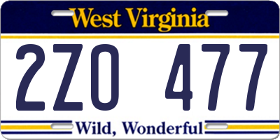 WV license plate 2ZO477