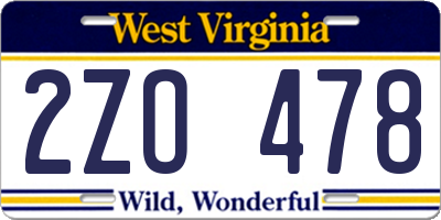 WV license plate 2ZO478