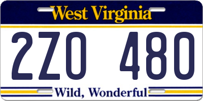 WV license plate 2ZO480