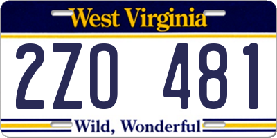 WV license plate 2ZO481