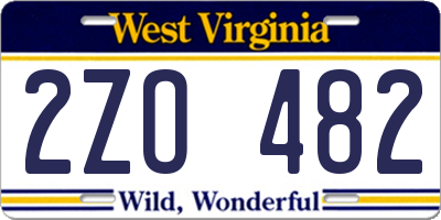 WV license plate 2ZO482