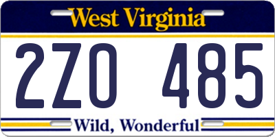 WV license plate 2ZO485