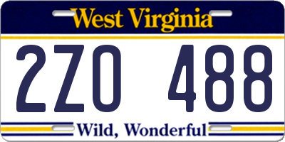 WV license plate 2ZO488