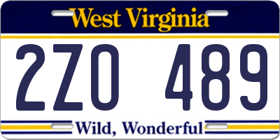 WV license plate 2ZO489