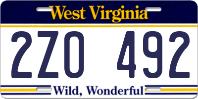 WV license plate 2ZO492