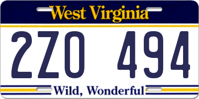 WV license plate 2ZO494