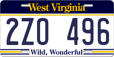 WV license plate 2ZO496