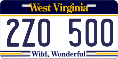 WV license plate 2ZO500
