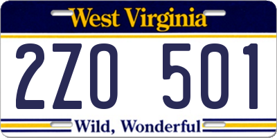 WV license plate 2ZO501