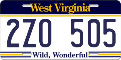 WV license plate 2ZO505