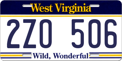 WV license plate 2ZO506
