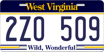 WV license plate 2ZO509