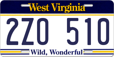 WV license plate 2ZO510