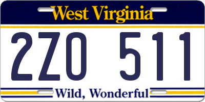 WV license plate 2ZO511