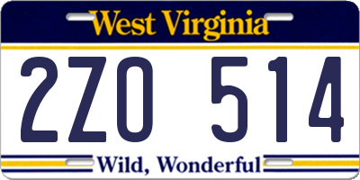 WV license plate 2ZO514