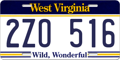 WV license plate 2ZO516