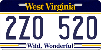 WV license plate 2ZO520