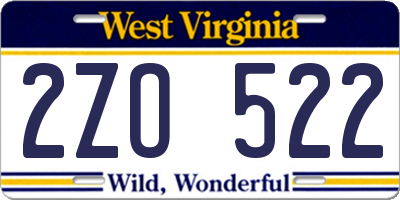 WV license plate 2ZO522