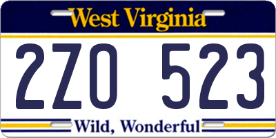WV license plate 2ZO523