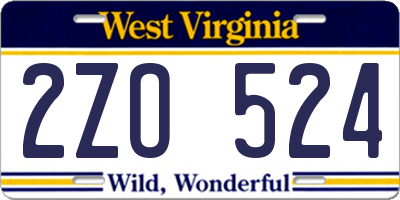 WV license plate 2ZO524