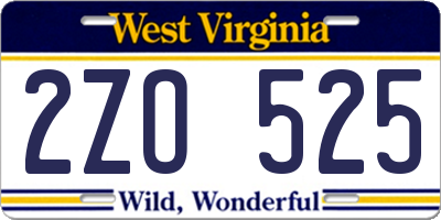 WV license plate 2ZO525