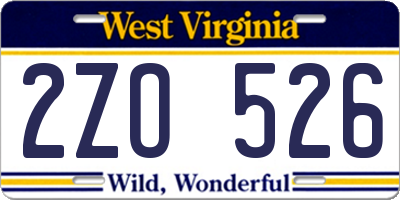WV license plate 2ZO526