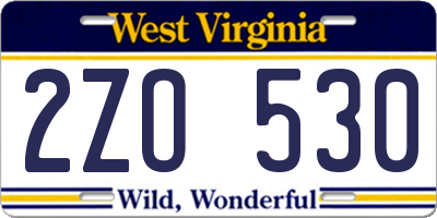 WV license plate 2ZO530