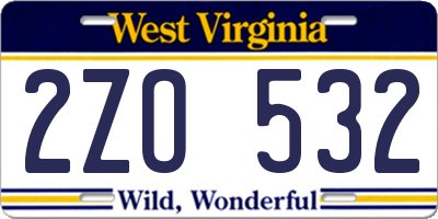 WV license plate 2ZO532