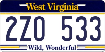 WV license plate 2ZO533