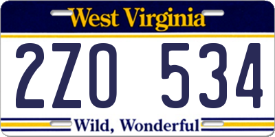 WV license plate 2ZO534