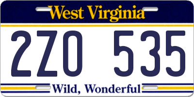 WV license plate 2ZO535