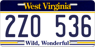 WV license plate 2ZO536