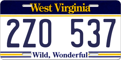 WV license plate 2ZO537