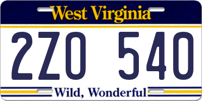 WV license plate 2ZO540