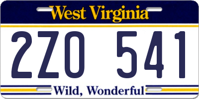 WV license plate 2ZO541