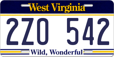 WV license plate 2ZO542