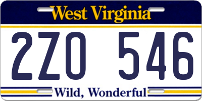 WV license plate 2ZO546