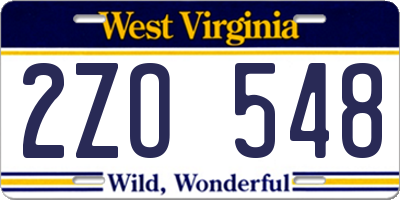 WV license plate 2ZO548