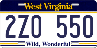 WV license plate 2ZO550