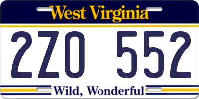 WV license plate 2ZO552