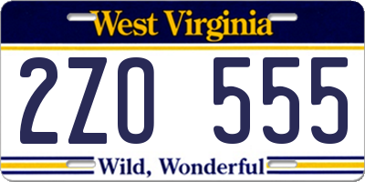 WV license plate 2ZO555