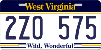 WV license plate 2ZO575