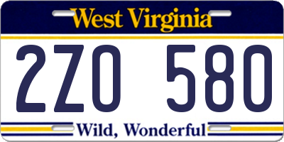 WV license plate 2ZO580