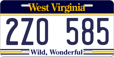 WV license plate 2ZO585