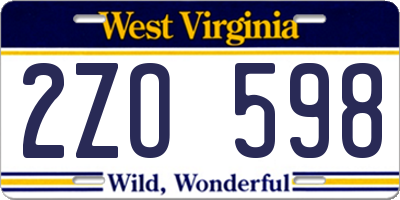 WV license plate 2ZO598