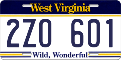 WV license plate 2ZO601