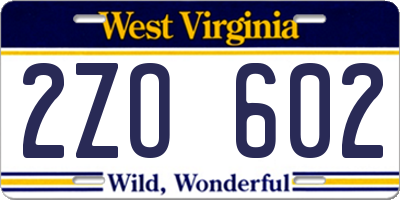 WV license plate 2ZO602