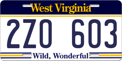 WV license plate 2ZO603
